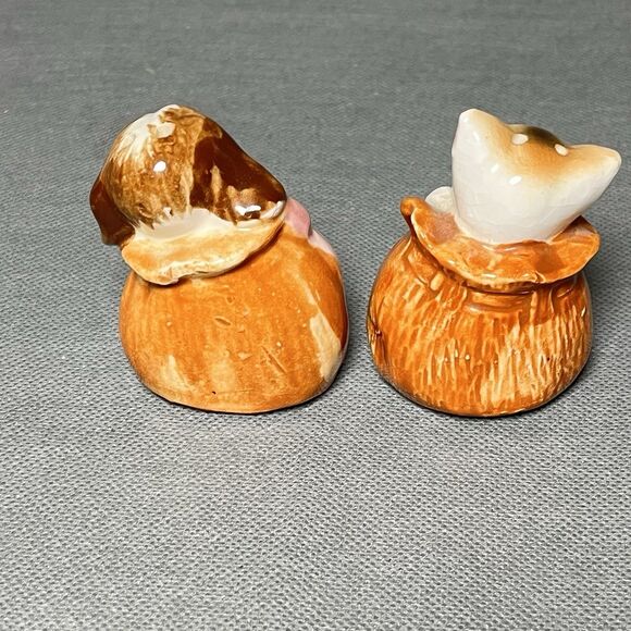 Vntg Salt & Pepper Shakers Cat and Dog in Sack Shaker Set-Anthropomorphic-Kitsch - Picture 3 of 8